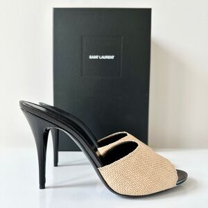NWT Saint Laurent La 16 Women's Woven Raffia Mules Sandals Size 39
